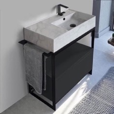 Modern  Console Vanity, Marble Style Sink, 35 inch